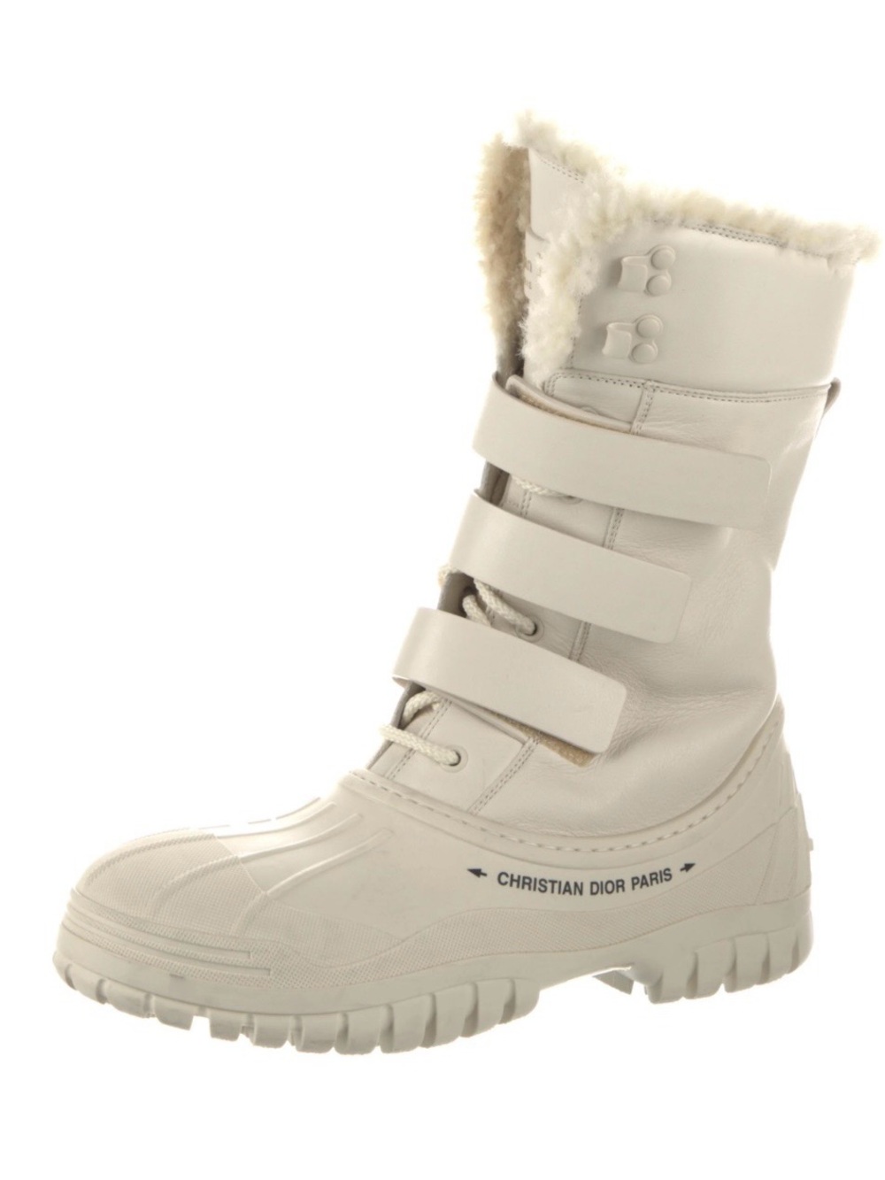 Dior Cream Fur-Trim Winter Boots